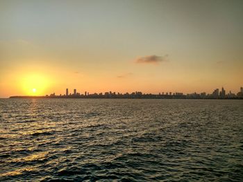 View of city at sunset