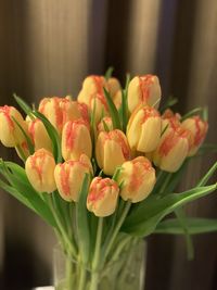 Close-up of red tulip flowers in vase