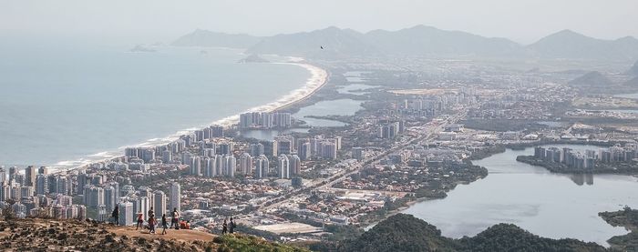 High angle view of city buildings
