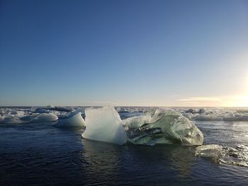 Scenic view of frozen sea against clear sky