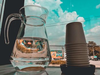 Close-up of water against sky