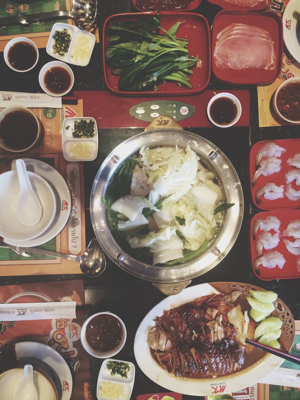 food and drink, food, freshness, indoors, healthy eating, bowl, still life, table, plate, ready-to-eat, high angle view, meal, variation, vegetable, spoon, chopsticks, serving size, drink, salad, soup