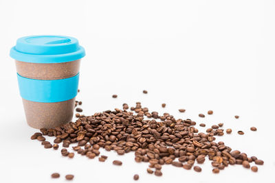 High angle view of coffee cup on table
