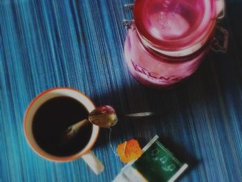 Close-up of coffee cup on table