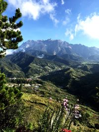 High angle view of mountain range against sky