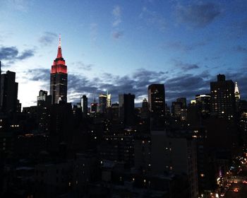 City skyline at dusk