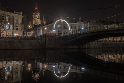 View of illuminated city at night