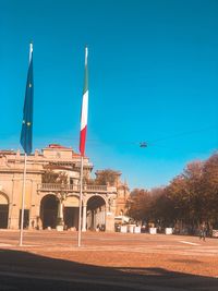 Low angle view of building against blue sky