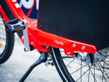 Close-up of electric bicycle on street