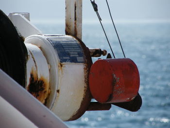 Close-up of ship against sky