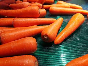 High angle view of carrots on table