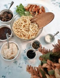 High angle view of food on table