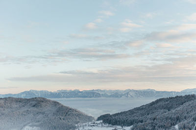 Scenic view of snowcapped mountains against sky