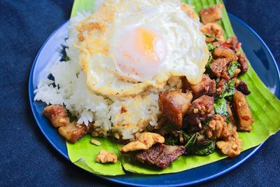 High angle view of meal served in plate