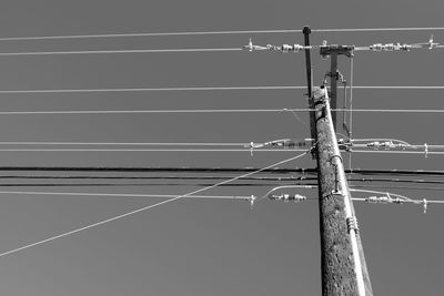 Low angle view of electricity pylon against sky