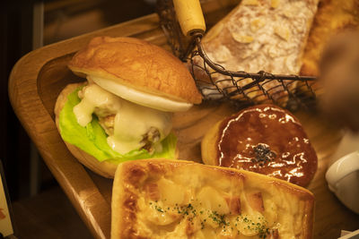 Close-up of burger on table