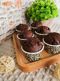 High angle view of muffins on table