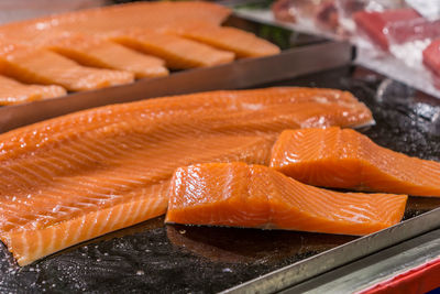 High angle view of fish on tray