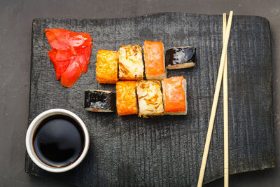 High angle view of food on table