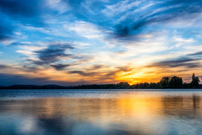 Scenic view of lake against sky during sunset