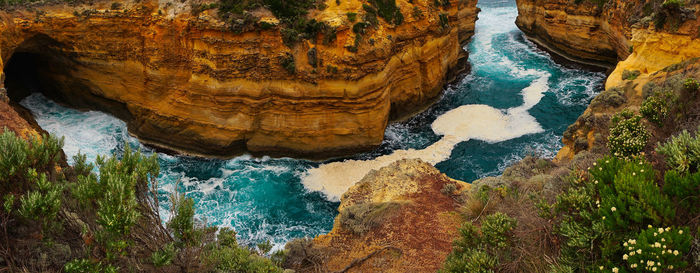 High angle view of rock formation in water