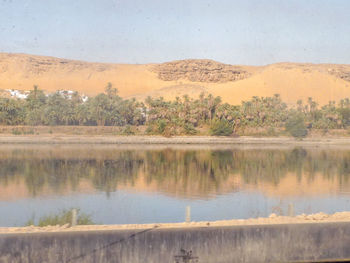 Scenic view of lake with trees in background