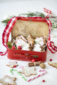 High angle view of christmas decoration on table