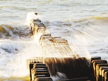 High angle view of water splashing in sea