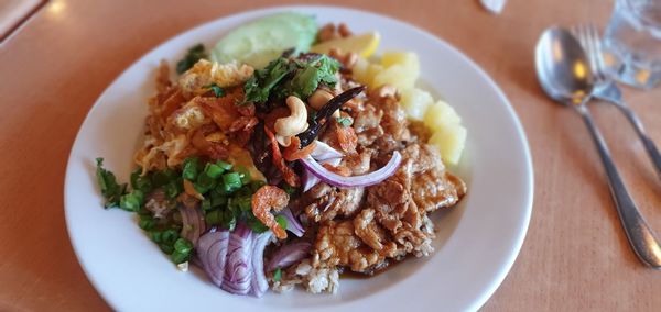 High angle view of meal served in plate