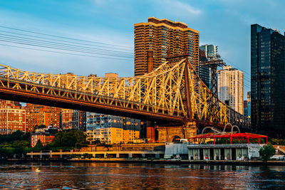 Bridge over river with buildings in background