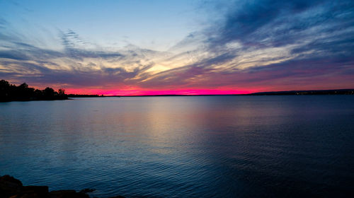 Scenic view of sea against romantic sky at sunset