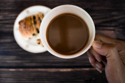 Directly above shot of coffee cup on table