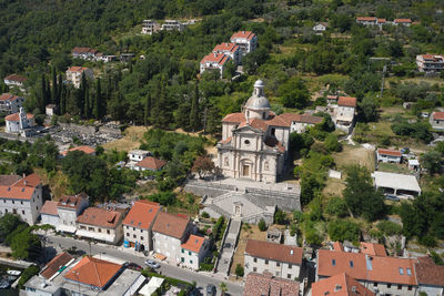 High angle view of buildings in town