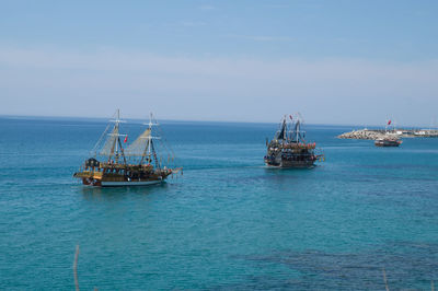 Boat sailing in sea