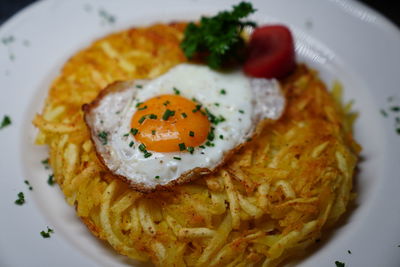 Close-up of breakfast served in plate