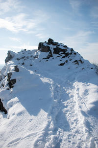 Scenic view of snow covered mountain against sky