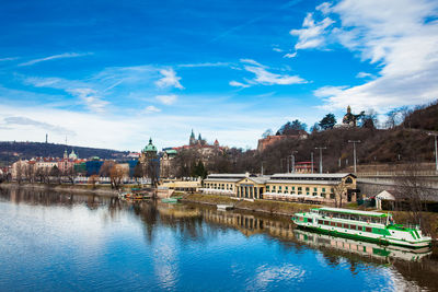 Vltava river and prague old twon in a early spring day