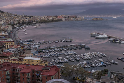 Aerial view of the gulf of napoli at sunset