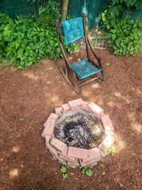 High angle view of potted plants in yard