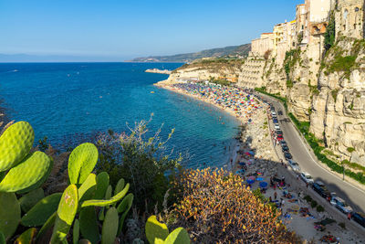 View of tropea beach from the sanctuary of santa maria dell'isola, calabria, italy