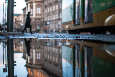 Puddle collected on footpath