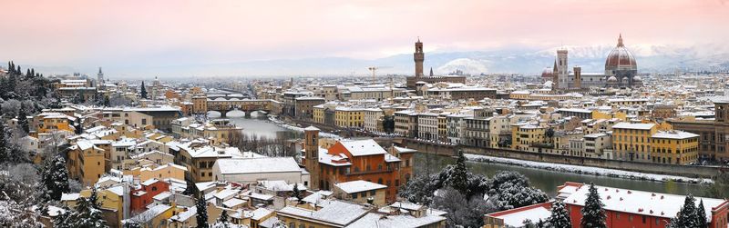 High angle view of city during winter