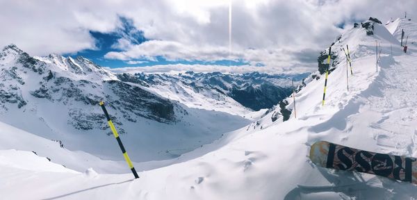 Panoramic view of snowcapped mountain against sky