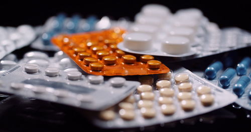 Close-up of pills on table