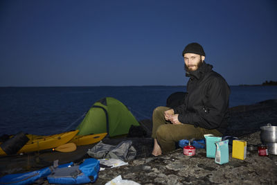 View of tourist camping at sea