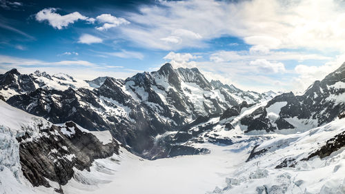 Scenic view of snowcapped mountains against sky