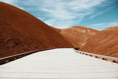 Empty road amidst mountains against sky