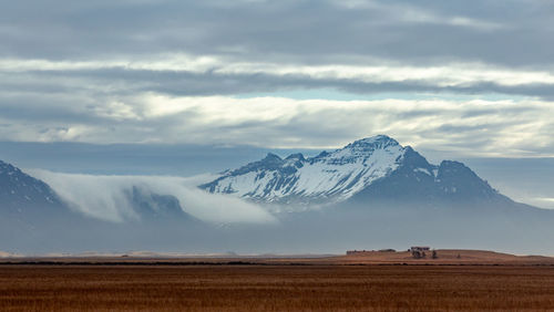 Scenic view of snowcapped mountains against sky