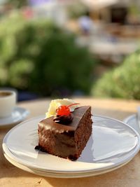 Close-up of cake in plate on table