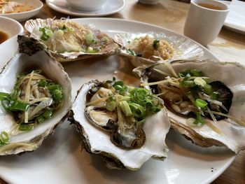 High angle view of food in plate